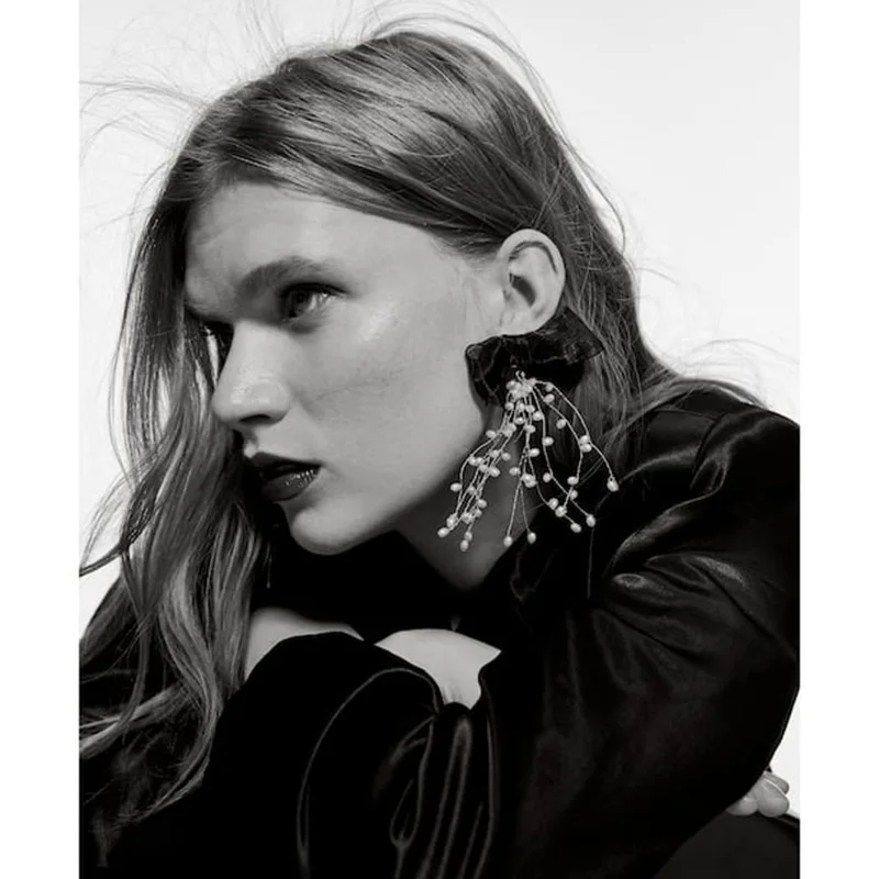 Женские длинные висячие серьги ручной работы в Корейском стиле с черным