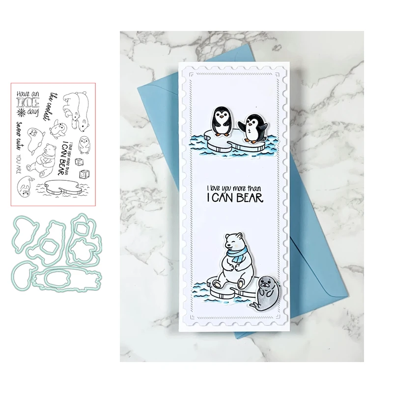 

Polar Bear Penguin Metal Cutting Dies and Clear Stamps for Scrapbooking Seal Craft Stencil Card Make Album Sheet Die Cut Mold