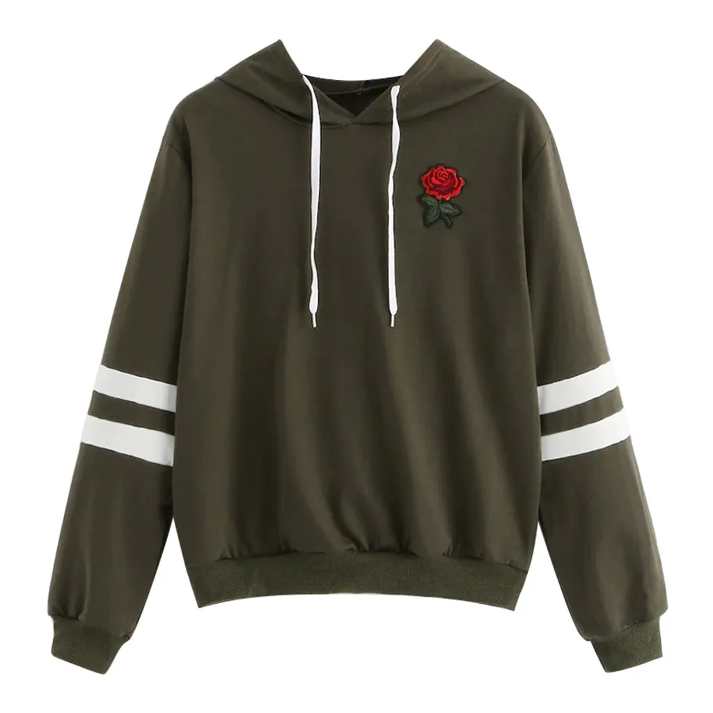 Женская толстовка с капюшоном аппликацией розы в полоску джемпер укороченный