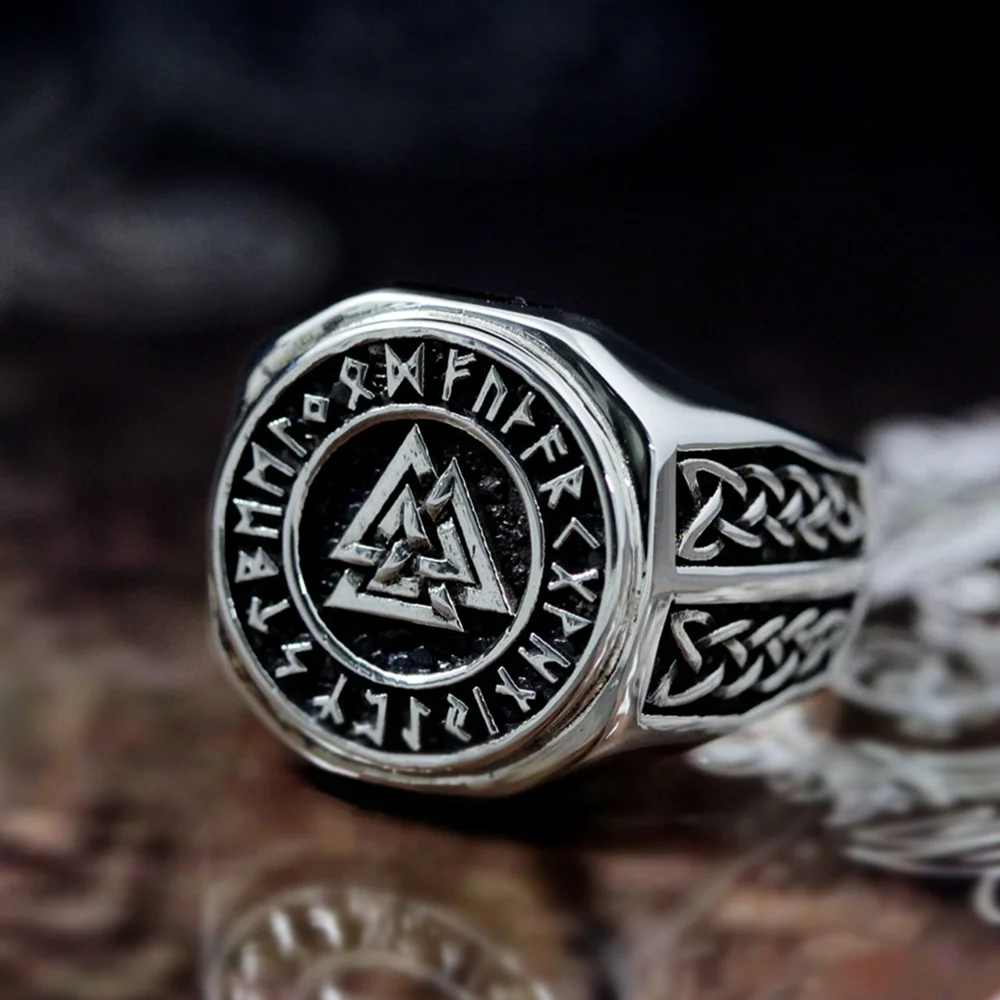 Mens Valknut Symbol Stainless Steel Ring Norse Viking Magic Rune Runic Amulet Jewelry