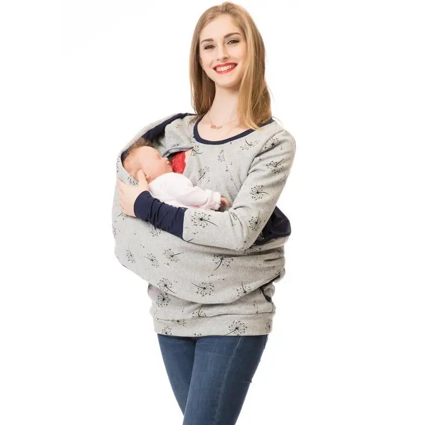 Maternity Clothes Women Pregnancy Hooded T-Shirt Winter Plus Velvet Thicken Breastfeeding Nursing Pregnant Red Grey Tee Autumn images - 6