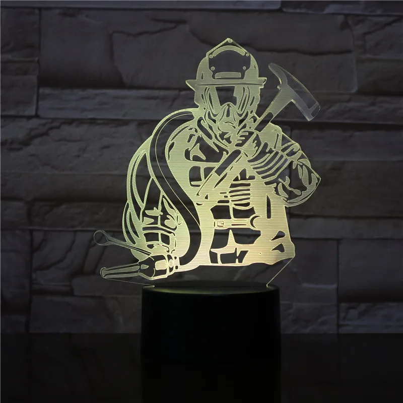 3D светодиодный ночник Fireman с моделированием USB креативный Настольный светильник