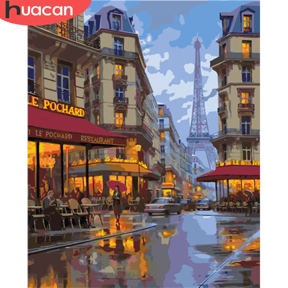 HUACAN картина по номеру город пейзажные наборы Рисование холст ручная роспись DIY