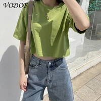 vodof t shirts women candy color solid multicolor loose fashion all match college style minimalist crop top leisure female