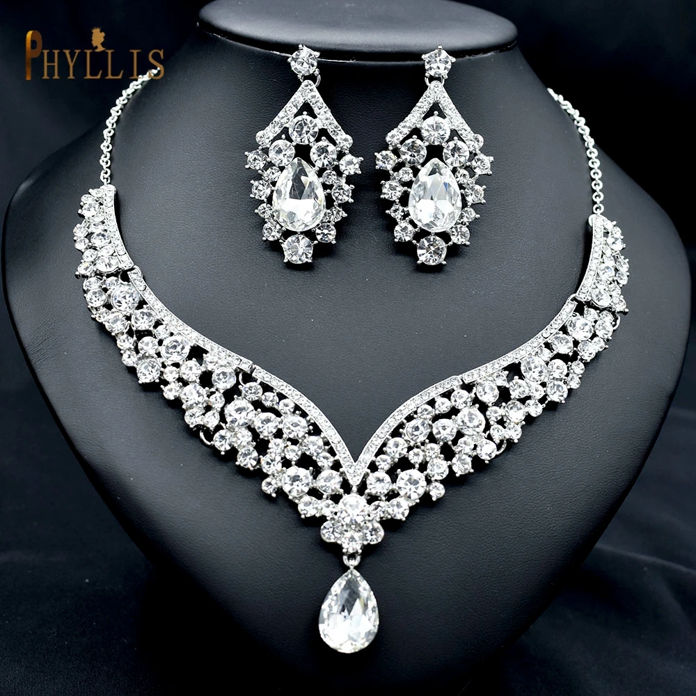 

C46 Luxury Rhinestone Women's Necklace Earring Sets Wedding Bridal Jewelry Set Women Party Gift Wedding Dubai Jewelry Set