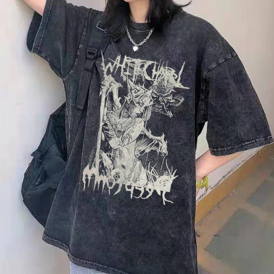 Женская футболка в стиле Харадзюку черная с рисунком эмо из аниме и готических