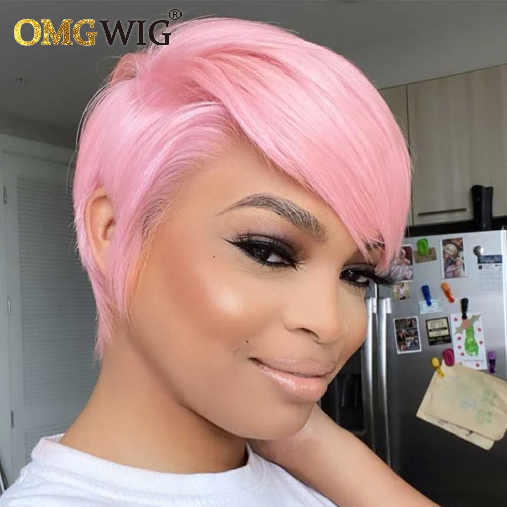 Парик короткий с короткой стрижкой Боба Пикси розового цвета 13x1 парик на сетке
