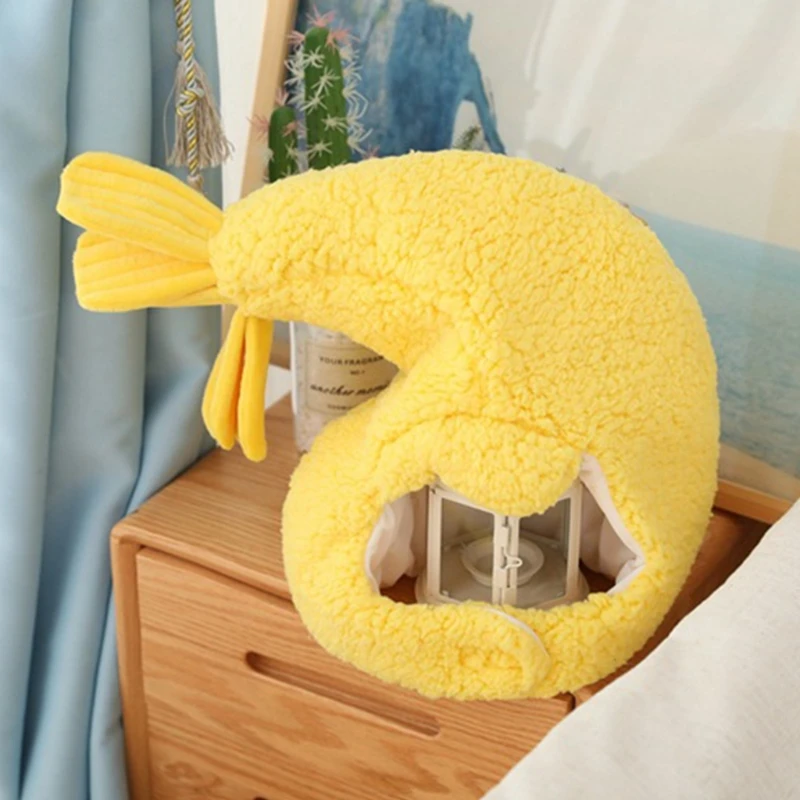 

Cute Fried Shrimp Prawn Plush Hat Pillow Funny Animal 3D Stuffed Sleeping Toy Headgear Warm Earflap Cap Cosplay Costume Photo Pr