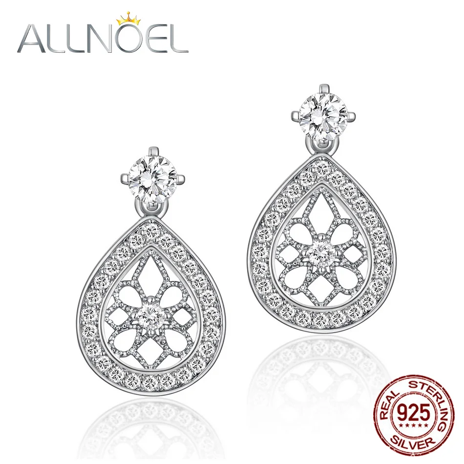 

ALLNOEL 925 стерлингового серебра серьги для женщин белый циркон инкрустированные воды серьги для свадьбы, помолвки, хорошее ювелирное изделие, ...