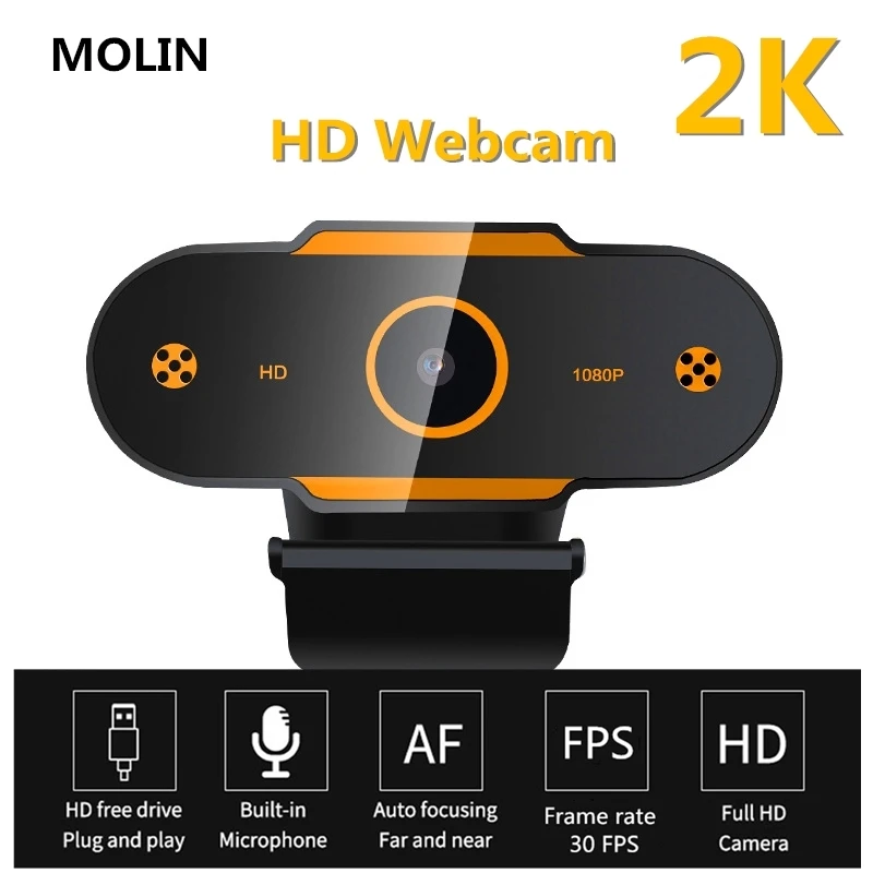 

HD 2K 1080P 720P 480P PC Auto Focus Webcam Full Web Camera with Mic for Live Broadcast Video Online Learning Conference Work
