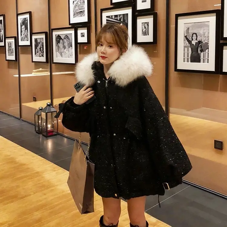 

Новинка Осень-зима 2021 куртка с капюшоном из хлопка Женская свободная Студенческая куртка средней длины в Корейском стиле с хлопковой подкл...