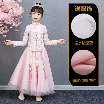 Осень-зима плотные легинсы с юбкой для девочек Cheongsam костюмы Супер и волшебным