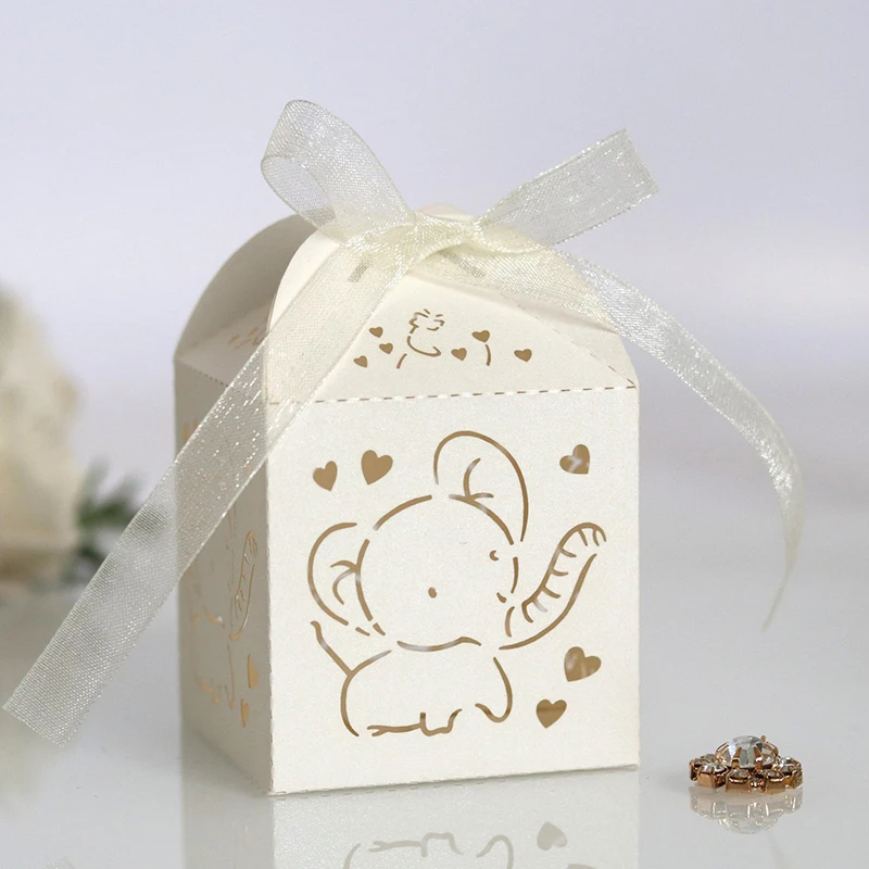 50Pcs Elephant Laser Cut Wedding Favors Gift Box DIY Hollow Candy Boxes With Ribbon Baby Shower Engagement Party Decor | Дом и сад