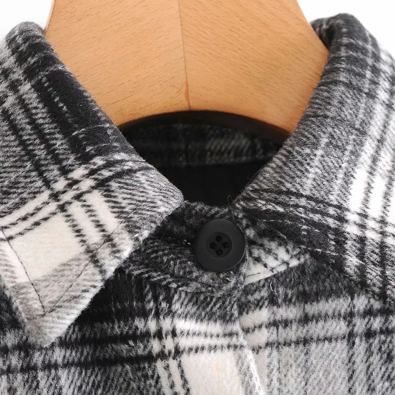 

Women 2020 Fashion Plaid Blouse Lapel Long Sleeve Loose Outwear Women Casual Single Breasted Jacket