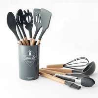 9pcs11pcs silicone kitchen set spatula shovel soup spoon with wooden handle heat resistant design cooking tools utensils sets