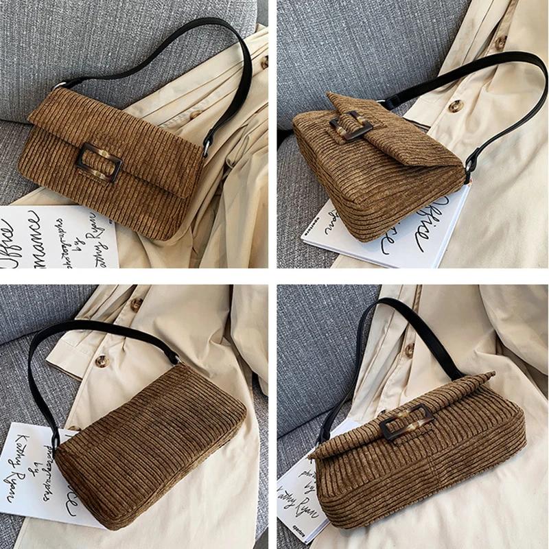 Вельветовая Женская Ретро Сумочка Багет зимняя модная сумка на плечо женская