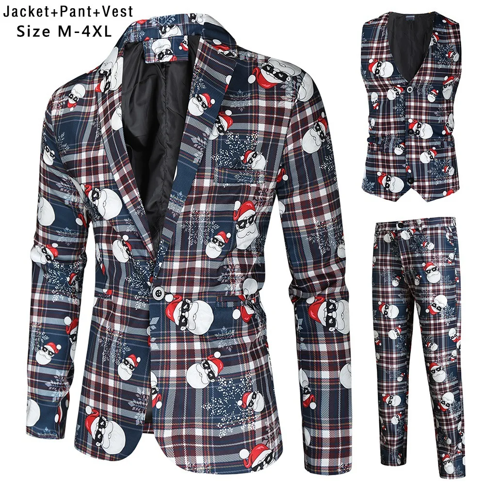 

Suit Jacket Basted Autumn and Winter New Casual 3D Printing Suit Vest Trouser Suit 3-Piece Set Men Suit