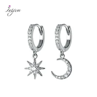 100 s925 real sterling silver women hoop earrings asymmetric single diamond star micro set moon earrings jewelry gift for women