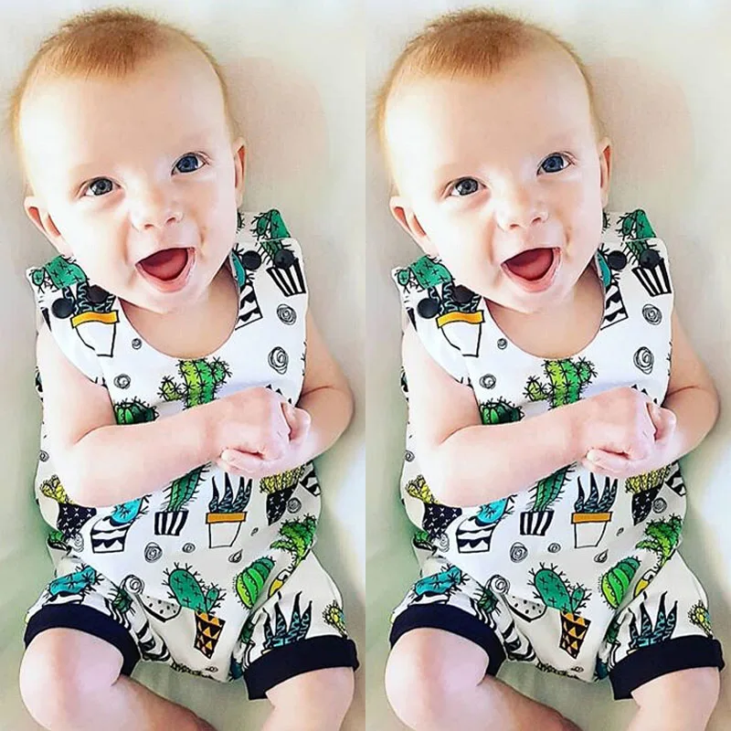 Brand Cute Newborn Infant Baby Boy Girl Kids Cactus Romper Jumpsuit Cotton Clothes Outfit Summer Sunsuit