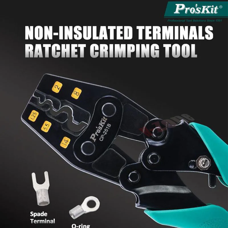 

Proskit CP-251B Y.O bare terminal ratchet precision crimping pliers, non-insulated, suitable for AWG DIN/GB JIS crimping tools