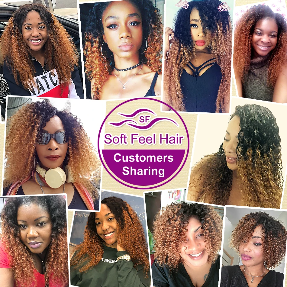 Racily Hair T1B/30 Ombre Peruvian Kinky Curly Brown 100% Human Extensions 1/3/4 Bundles Remy Weave | Шиньоны и парики