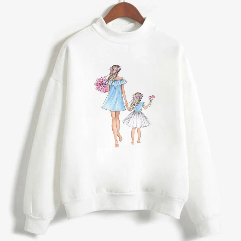 Осень-зима, водолазка для Дня матери, женские белые толстовки, Kawaii одежда, толстовка с принтом супер мамы Harajuku
