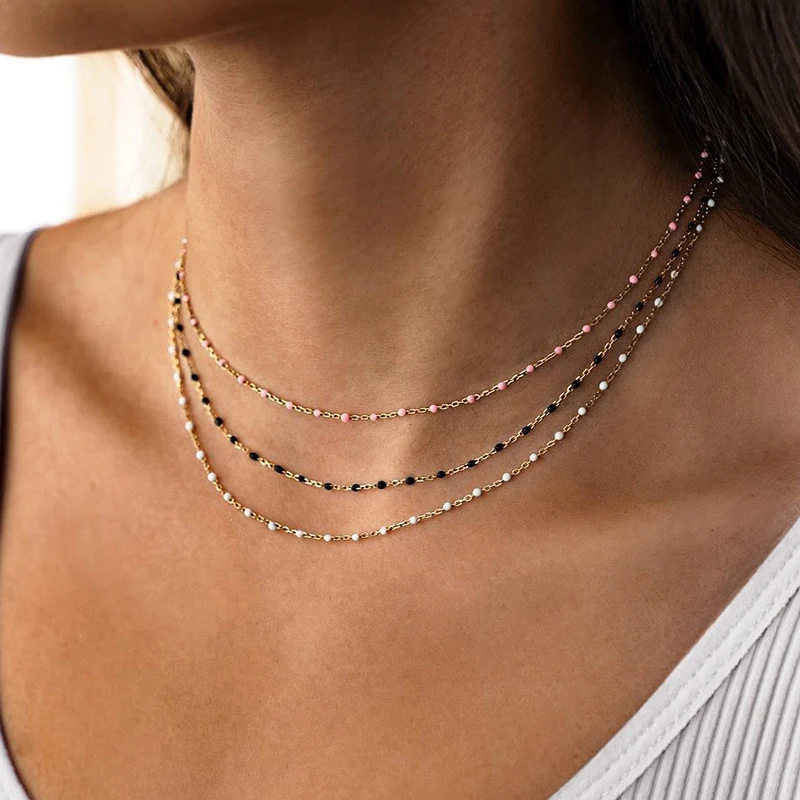 Женское Ожерелье из нержавеющей стали с круглыми бусинами ожерелье-чокер