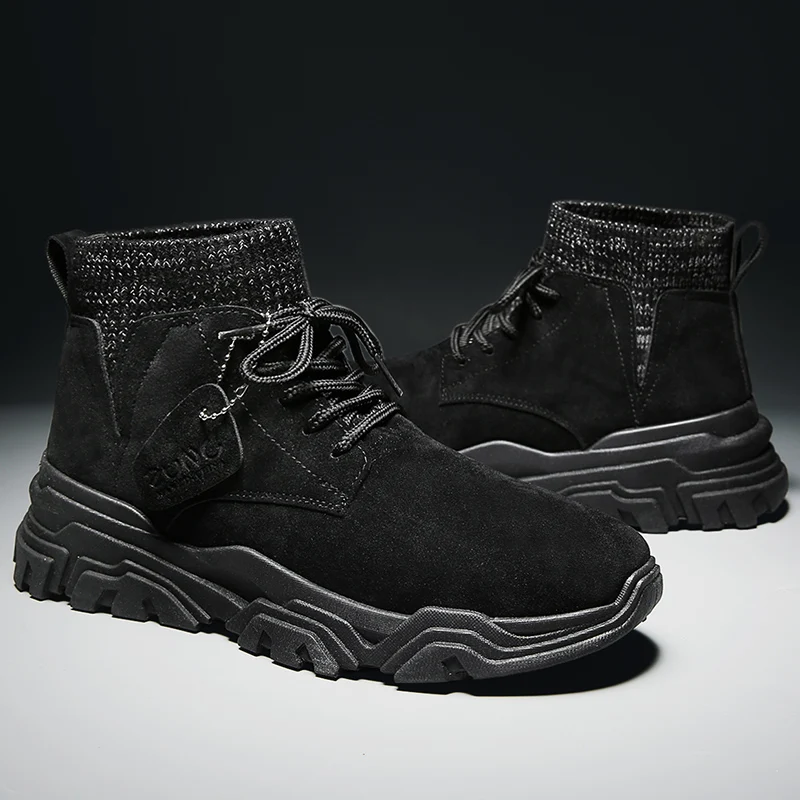 Мужские кожаные ботинки удобная зимняя теплая обувь мужские мотоботы ботильоны