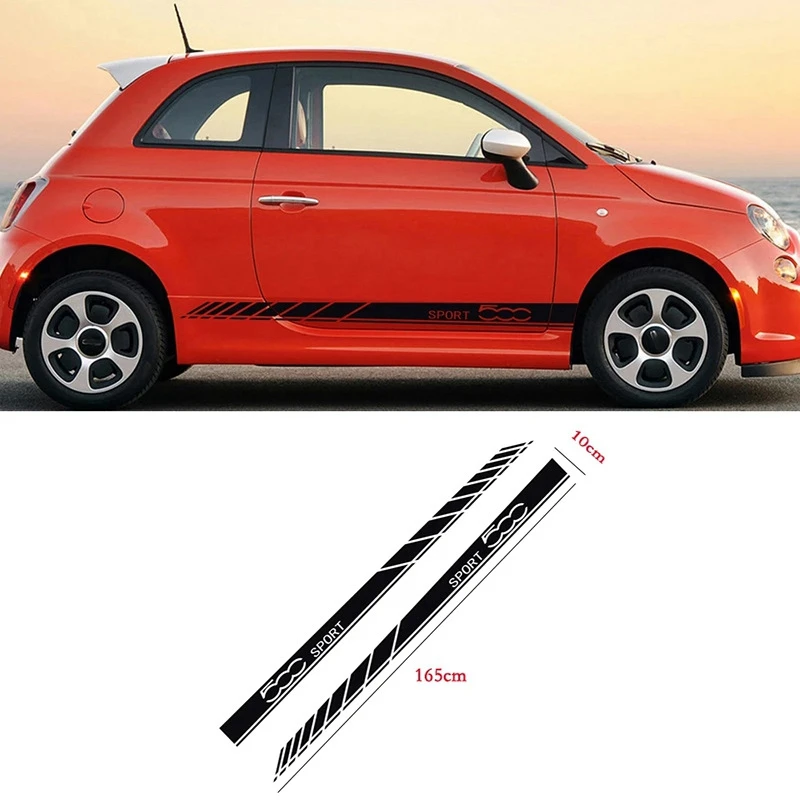 

2 Pcs/Lot Car Stickers Body Door Side Skirt Sticker Long Stripes Vinyl Decal for Fiat 500 Car Styling Decoration Black
