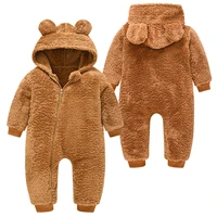 baby boy clothes spring autumn hooded warm baby rompers cute plush bear overall toddler girl jumpsuit infants crawling clothing