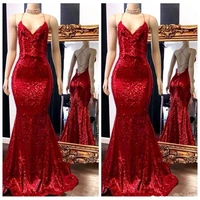 2019 spaghetti strips mermaid slim bling bling prom dresses criss cross back sequins long evening party gowns lace