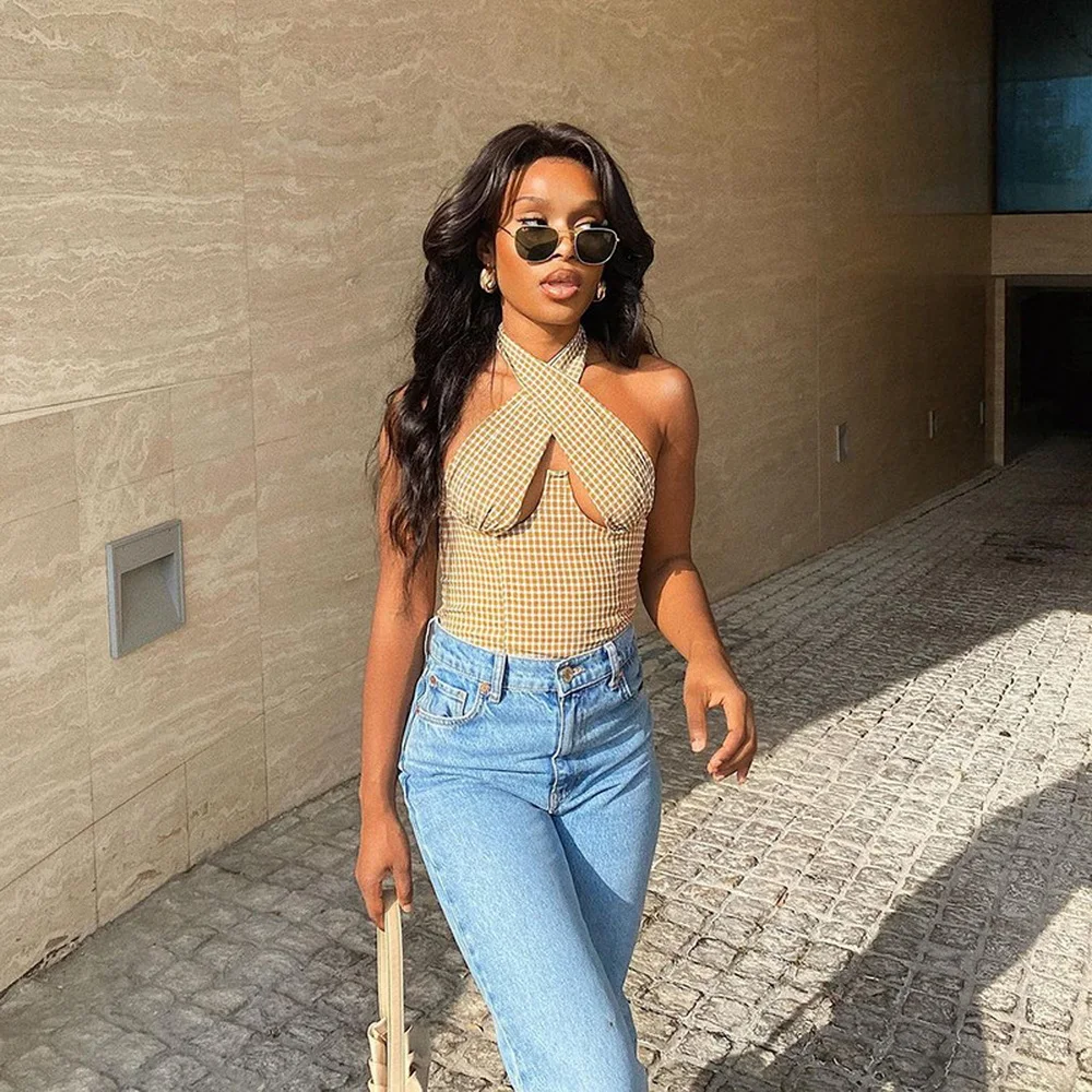 

Vintage Retro y2k Crop Tops for Women Sexy Backless Ribbed Lace-up Camisole Harajuku Aesthetic 90s Halter Tops Tee