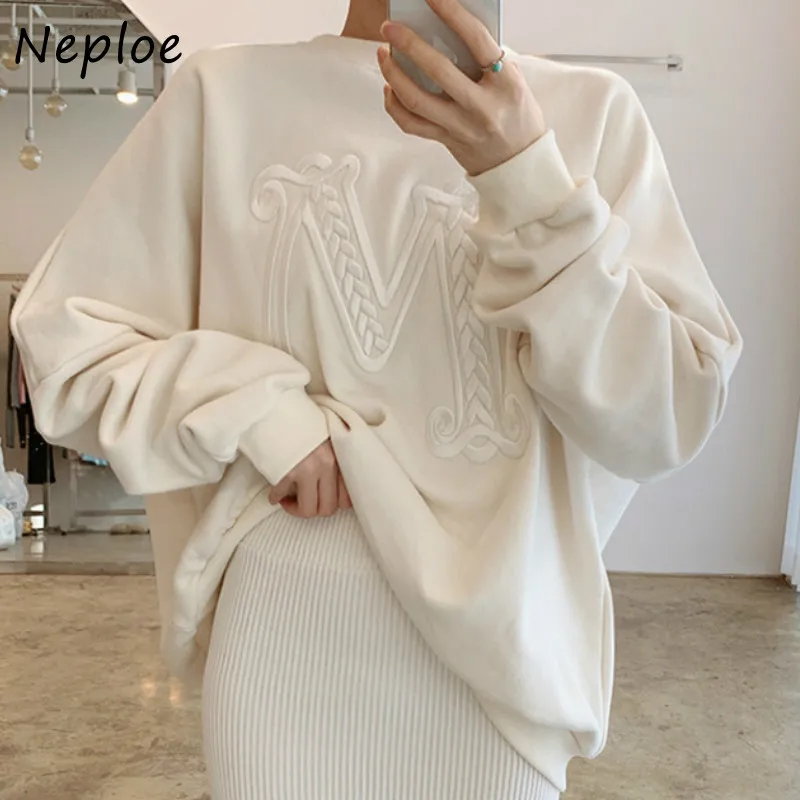 Neploe толстовки с круглым вырезом и Вышивкой Букв женские корейские шикарные