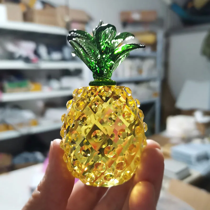 Желтый ананас из кристаллов украшения пресс папье стекла ремесла фэншуй фигурка