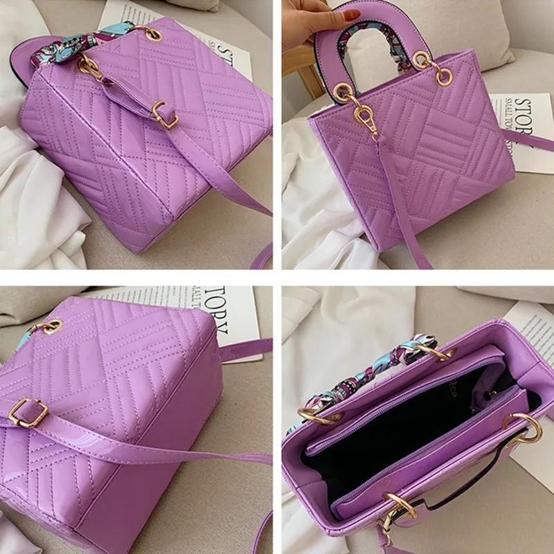 

Fashion Bright Silk Scarf Women's Square Handbag Bags For Women Solid Color High Quality Messenger Bag Crossbody Bag For Women