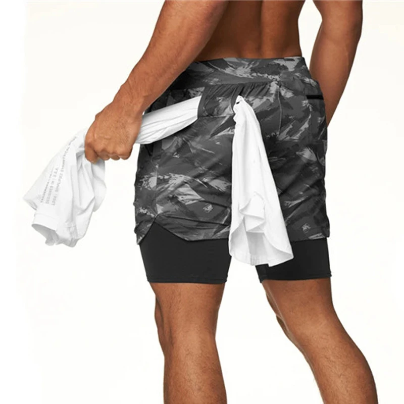 

Double Layer Jogger Shorts Men Two In One Short Pants Gym Fitness Built-in Pocket Quick Dry Beach Shorts Outdoor Male Sweatpants