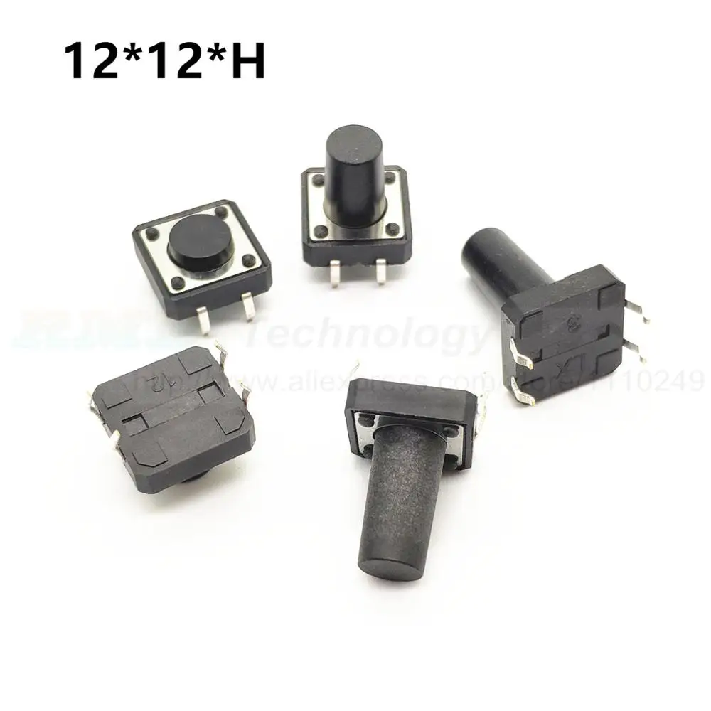 Тактильный кнопочный переключатель 50 шт./лот Мгновенный Такт 12x12x H = 4 3 5 6 7 8 10 12 16 мм
