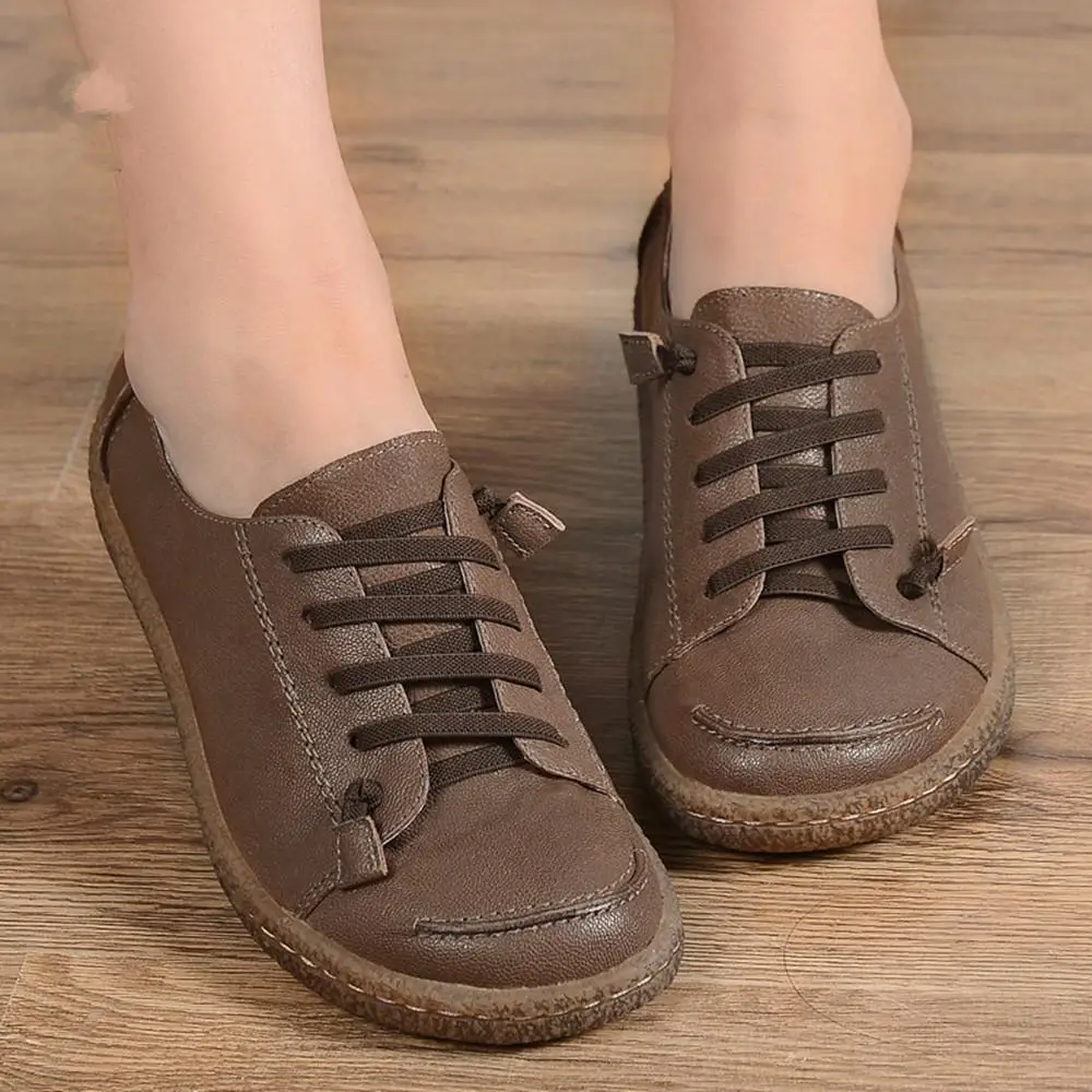 online Oxfords Das Mulheres Bombas De Couro Artesanal Fundo Macio Sapatos Planos Marrom/azul