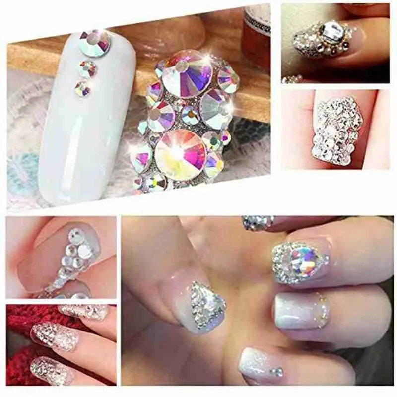 

Mix Combo Bling Box Nail Rhinestone Kits Nail Art Decorations Art Nail Mixed Gems AB Rhinestones Crystal Nails Charm 3D Col Y9P8