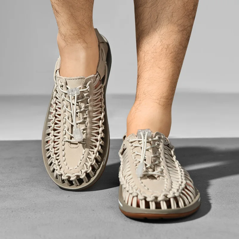 

luxury Fashion Men's Sandals 2022 Summer Slip-On Trend Woven Casual Gladiator Beach Shoes Men Plus Size 45 46 Platform Sandals