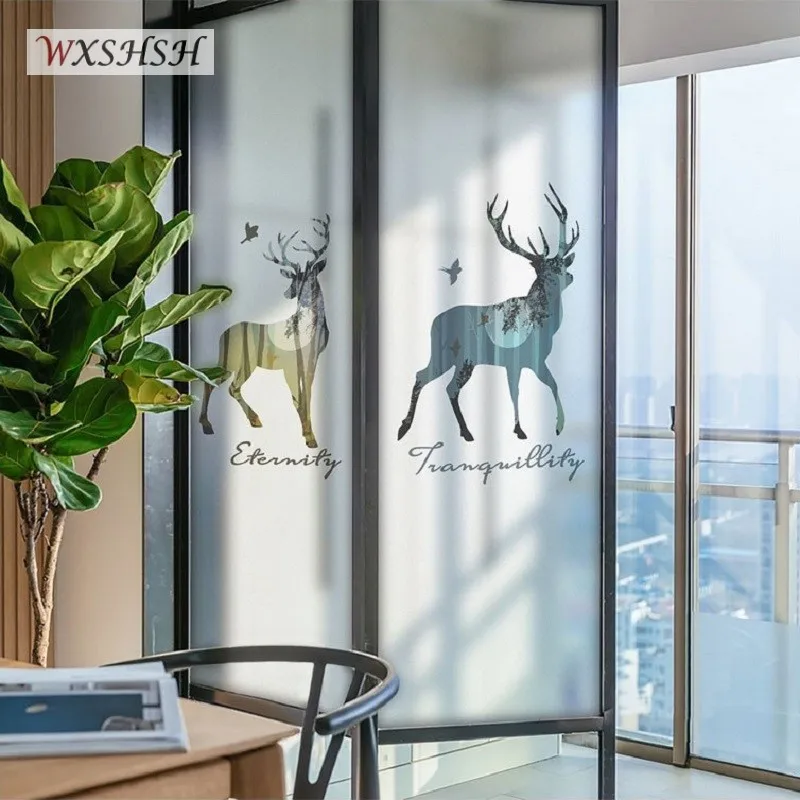 Статическая Наклейка на окно с рисунком оленя прочная декоративная пленка для