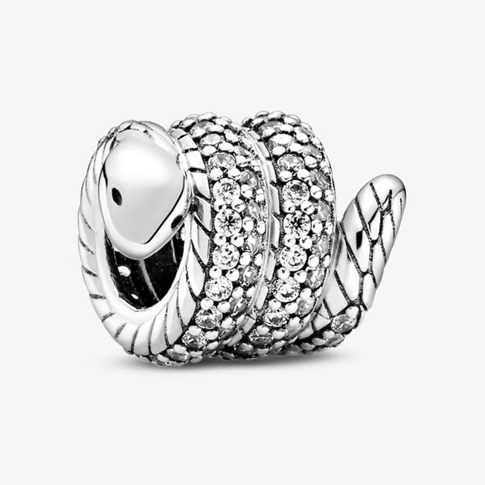 

Authentic S925 Silver Bead Pave Snake Charm fit Lady Bracelet Bangle DIY Jewelry