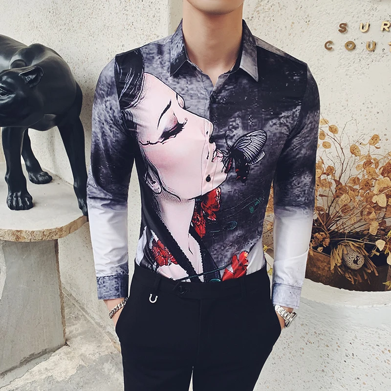 Высокое качество Мужская рубашка Мода 2019 сексуальная красота девушка печати