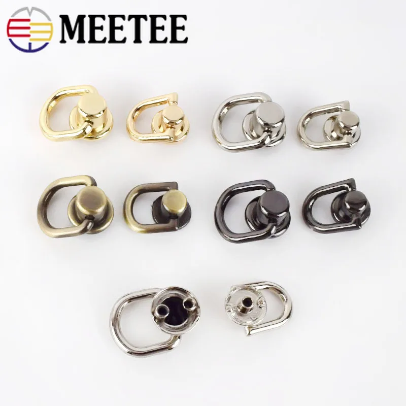 Meetee 5pcs Metal Round D O Ring Stud Side Clip Bag Screw Nail Rivet Strap Connector Hang Buckle DIY Purse Leather Accessories | Дом и сад