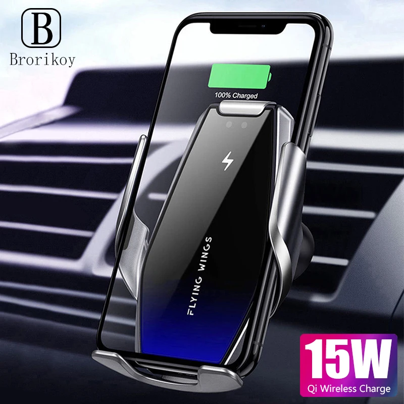 Brorikoy 15W Qi Wireless Charger Car Holder Charge for iPhone 11 Pro XR Xs Max Automatic Mount Fast Charging Huawei | Мобильные