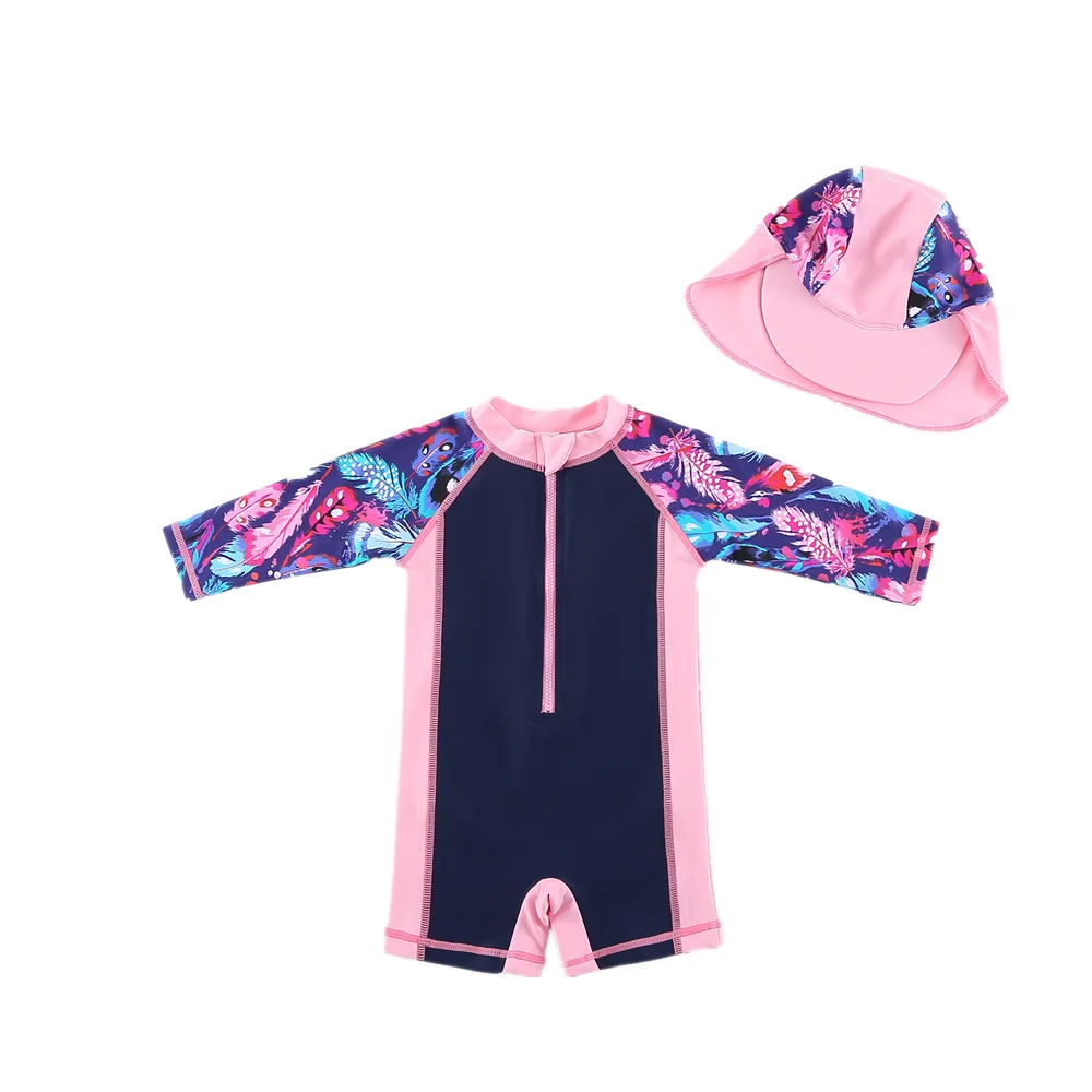 Wishere Girls Beachwear Dress Baby Swimwear Floral Swimming Costumes One Piece Swimsuit With Hat