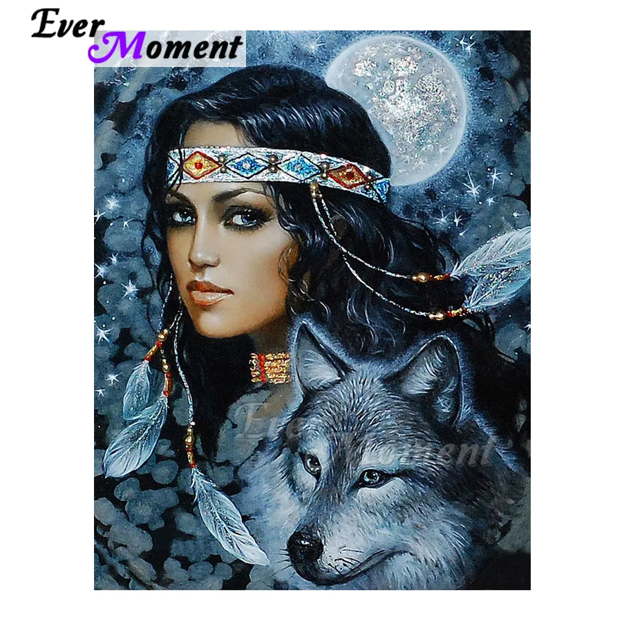 Набор для алмазной вышивки с изображением волка и перьев|Алмазная мозаика