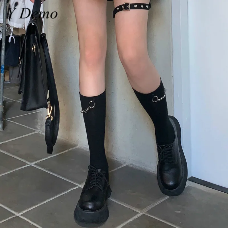 Носки женские с цепочкой в стиле гранж повседневные однотонные | Женская одежда