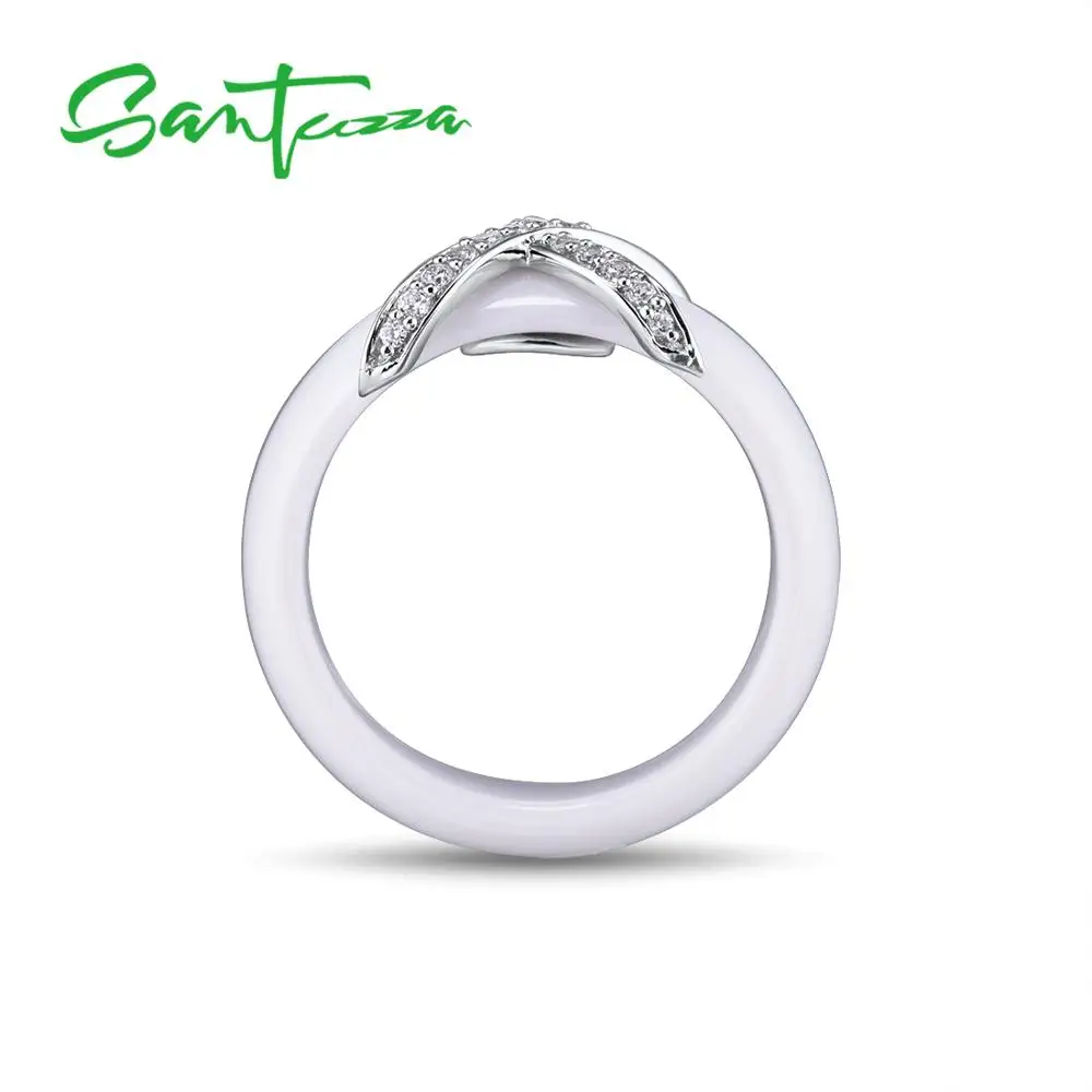 SANTUZZA, серебряные кольца для женщин, чистый 925 пробы, серебро, Круглый, белый, черный, керамика, кубический цирконий, необычные, anillos, хорошее ювелирное изделие