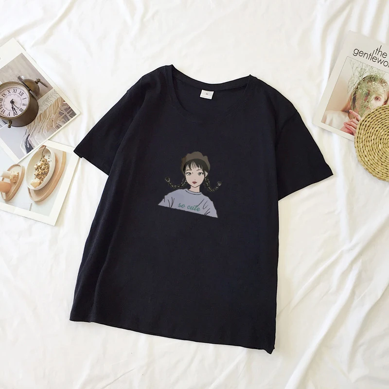 Lucyever в стиле Харадзюку для женщин летняя хлопковая футболка лета с коротким